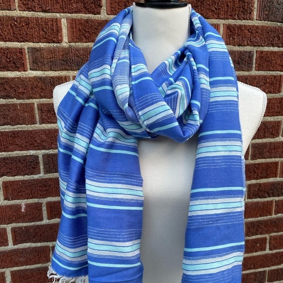Gap Women Striped Blue Scarf Wrap Shawl  Fringe Ladies Neck Stole 71”x 25” - Picture 7 of 10